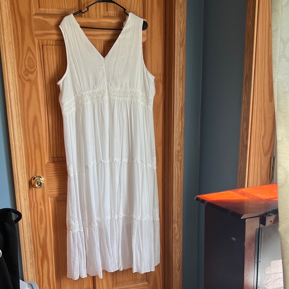 Bright White Boho style Crochet Trim Maxi Dress